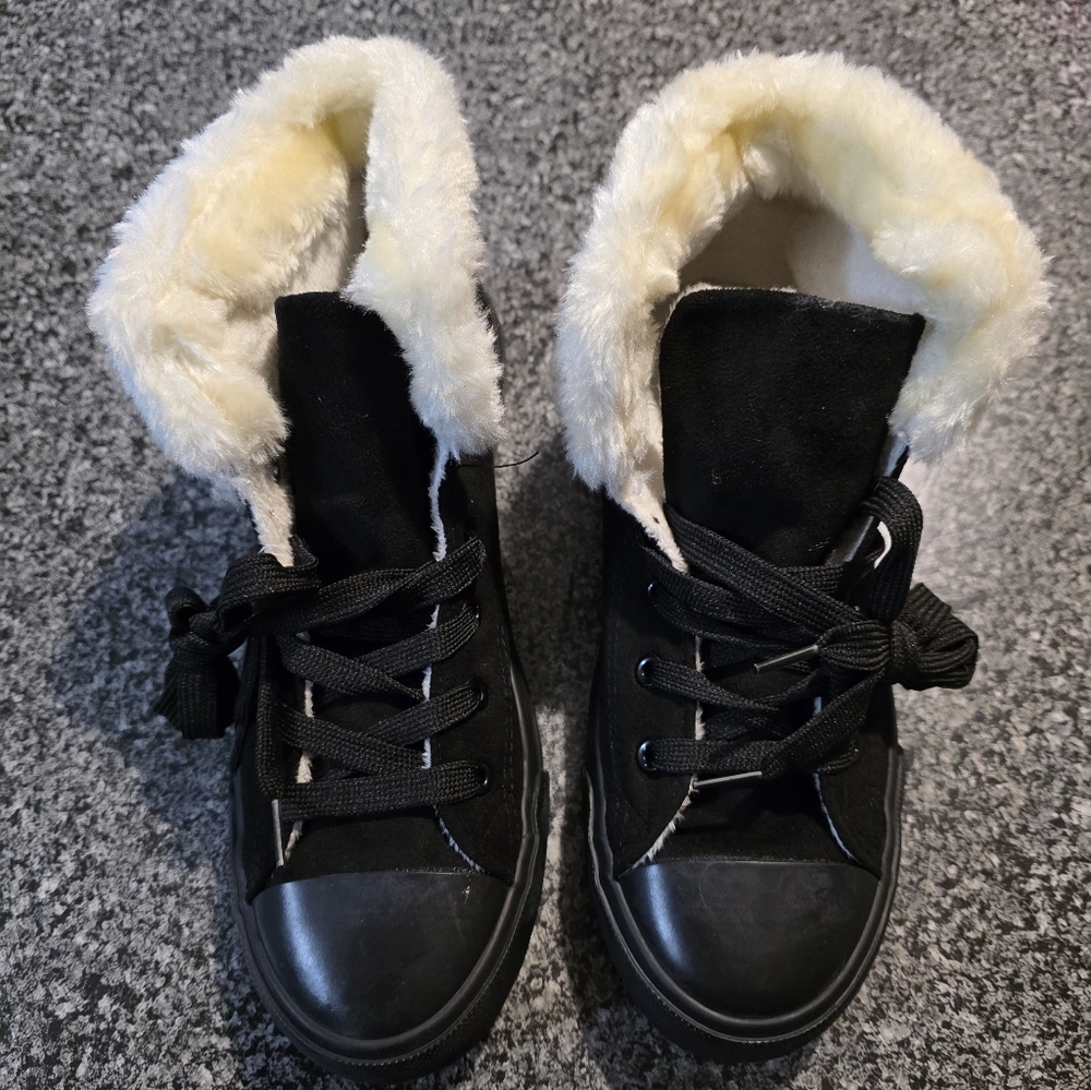 Black Fur-Lined Sneakers